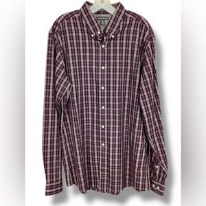 Eddie Bauer Purple Red Plaid Cotton wrinkle Free Button Down Shirt Casual Tall